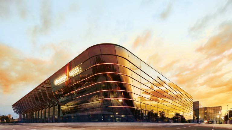 NürnbergMesse exhibition hall at sunset